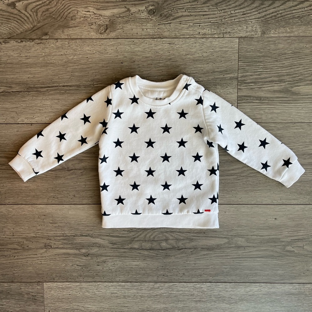Astro Toddler Girl Long Sleeve Crewneck Sweater White & Black Stars 12-18 Months